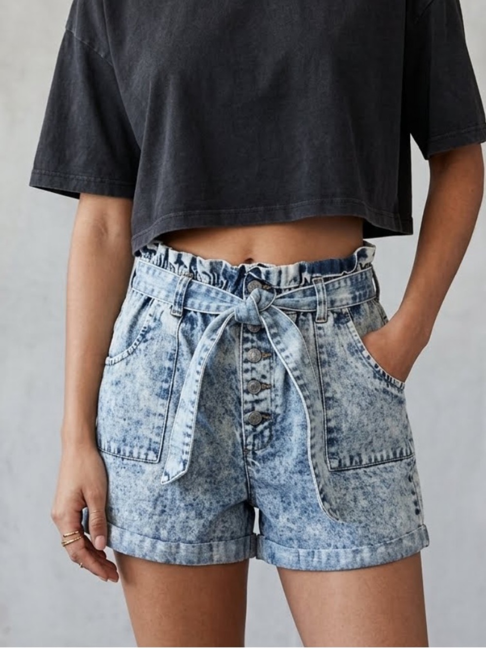 Aeropostale Acid Wash Paperbag Shorts Size Large Tie Belt